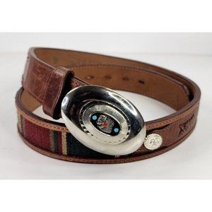 3D Belt Womens 36 Brown Leather Southwestern Tribal Pattern Indian Head Buckle